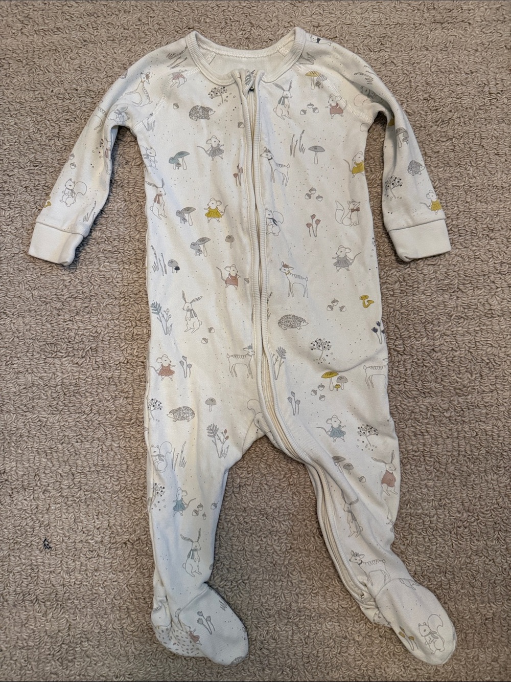 Pehr Cream Animal-Print Footed One-Piece Pajamas